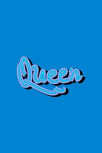 Retro blue Queen psd word calligraphy
