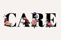 Floral care word typography on a beige background