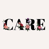 Floral care word typography on a beige background