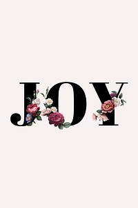 Floral joy word typography on a beige banner