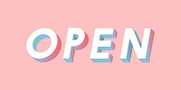Isometric word Open typography on a millennial pink background 