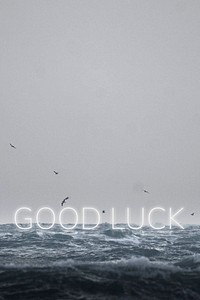 White neon text GOOD LUCK typography