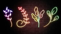 Glowing leaves neon sign psd hand drawn collection