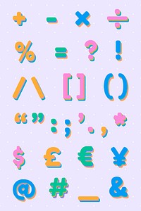 Vector symbol set font 3d shade