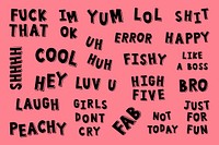 Trendy comic vector word typography set pink background