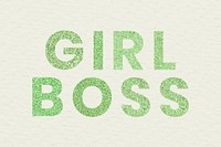 Girl Boss green glittery trendy text with beige wallpaper