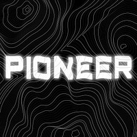 White neon pioneer word topographic typography on a black background