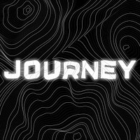 White neon journey word topographic typography on a black background