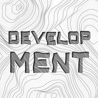 Dark gray development word typography on a white topographic background