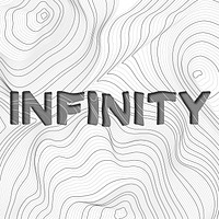 Dark gray infinity word typography on a white topographic background