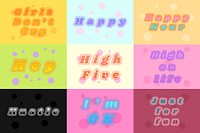 Colorful inspirational funky psd typography set