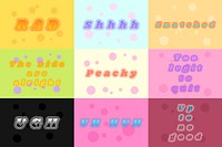 Colorful unruly funky psd typography set