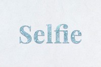Glittery selfie light blue typography on a blue background