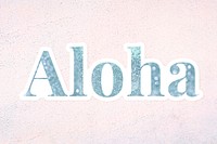 Glittery aloha light blue font  sticker element on a pastel background