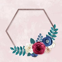 Paper craft flower hexagon frame psd design