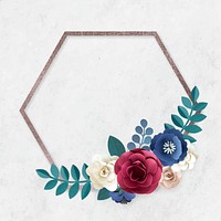Hexagon frame psd paper craft flower design