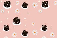 Birthday cake patterned background, cute daisies 