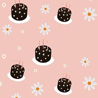Birthday cake background, pink daisies design vector