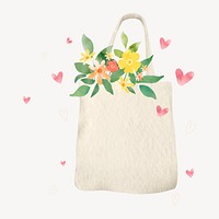 Flower tote bag watercolor collage element psd