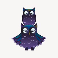 Sleeping owls, animal clipart, Glitch game illustration vector. Free public domain CC0 image.