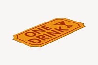 One drink ticket clipart, Glitch game illustration vector. Free public domain CC0 image.