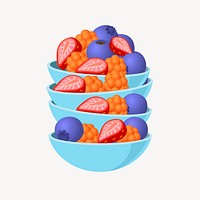 Berry bowls, food clipart, Glitch game illustration vector. Free public domain CC0 image.