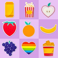 Mixed fruits and food paper craft illustration icons design element set