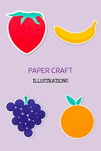 Mixed fruits paper craft illustration icons design element set