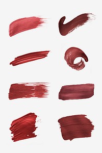 Shimmery metallic cerise red and pink paint brush stroke texture set
