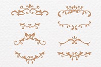 Bronze ornamental filigree frame on paper textured background set