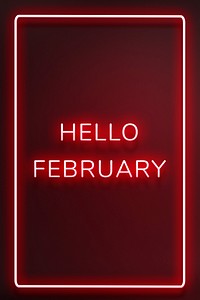 Neon Hello February typography framed