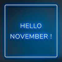 Neon Hello November! text framed