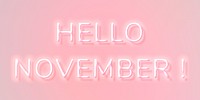 Hello November! pink neon text