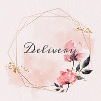 Delivery word badge floral frame