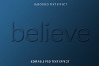 Embossed editable psd text effect template blue paper textured background