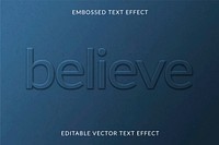 Embossed editable vector text effect template blue paper textured background