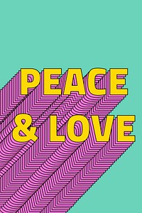 Peace &amp; love layered vector typography retro word