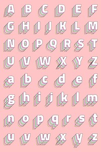 Pastel retro layered alphabet psd set typography