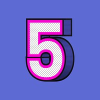 Number 5 psd 3D halftone effect typography