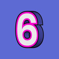 Number 6 psd 3D halftone effect typography