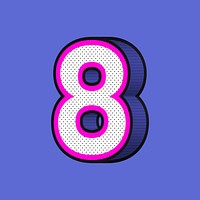 Number 8 psd 3D halftone effect typography