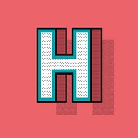 Letter H isometric halftone effect typography vector