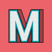Letter M 3D halftone effect typography psd
