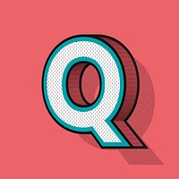 Letter Q isometric halftone effect typography vector