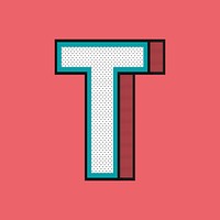 Letter T isometric halftone effect typography psd