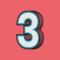 Number 3 3D halftone effect typography psd