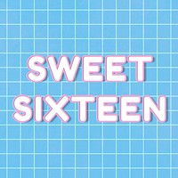 Neon miami sweet sixteen word typography on grid background