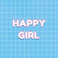 Miami neon 80&rsquo;s font happy girl word art on grid background