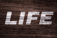 Wood texture life word bold italic typography printed lettering
