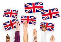 Hands waving the Union Jack